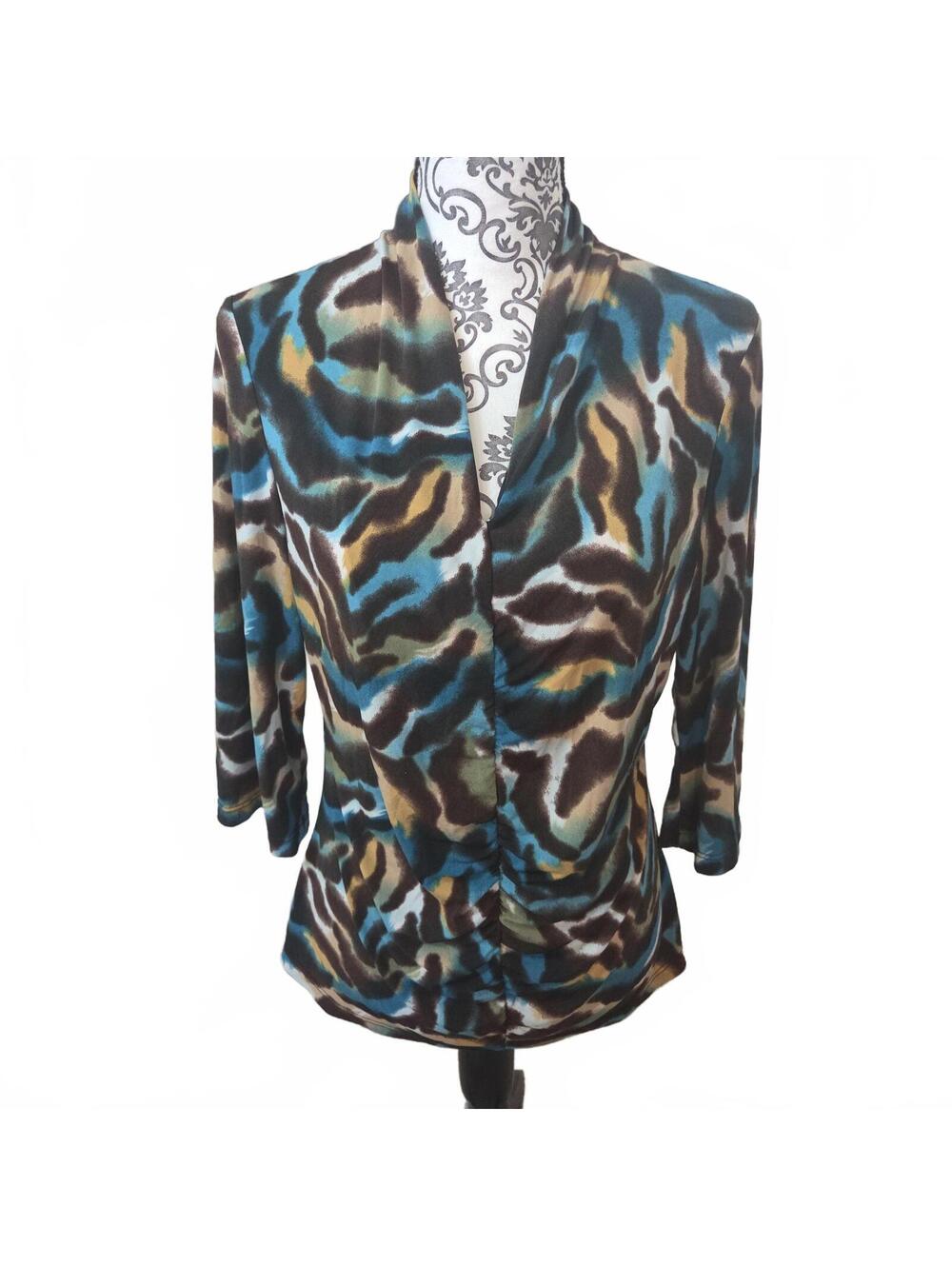 Abstract Print 3/4 Sleeve Top with Draped Front